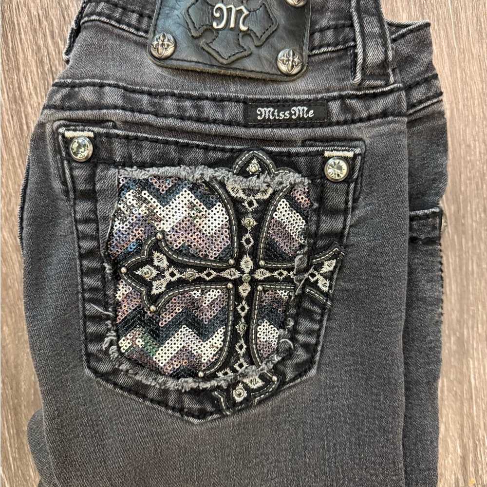 Miss Me Women's Dark Gray Jeans with Sequin Pocket